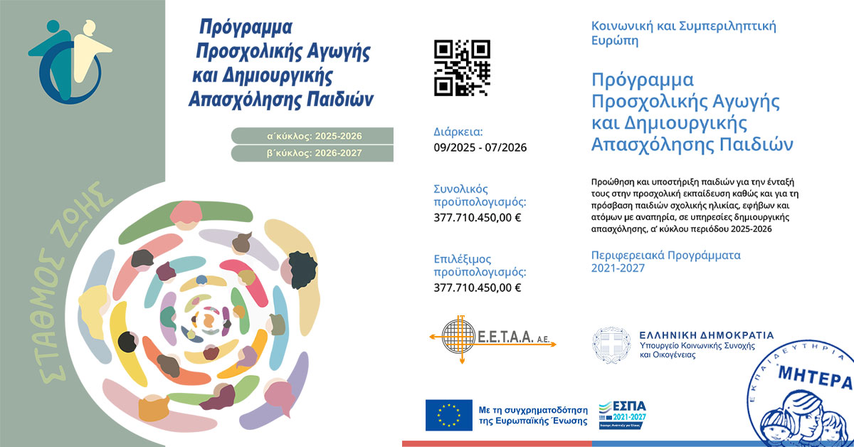Πρόγραμμα Προσχολικής Αγωγής και Δημιουργικής Απασχόλησης Παιδιών 2025-2026